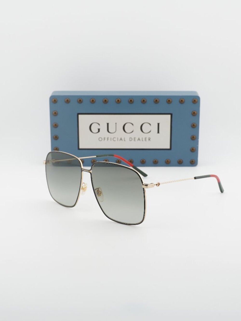 Gucci GG0394S 001 Aviator Sunglasses - Black / Gold / Grey